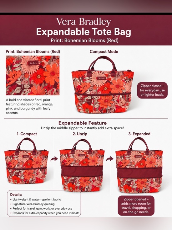 Vera Bradley Handbags - VERA BRADLEY EXPANDABLE Bohemian Blooms NEW travel weekender Bag